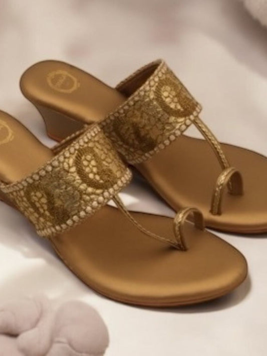 Dhaga Sunehri Adaah Antique Wedge Heel Kolhapuri for Women