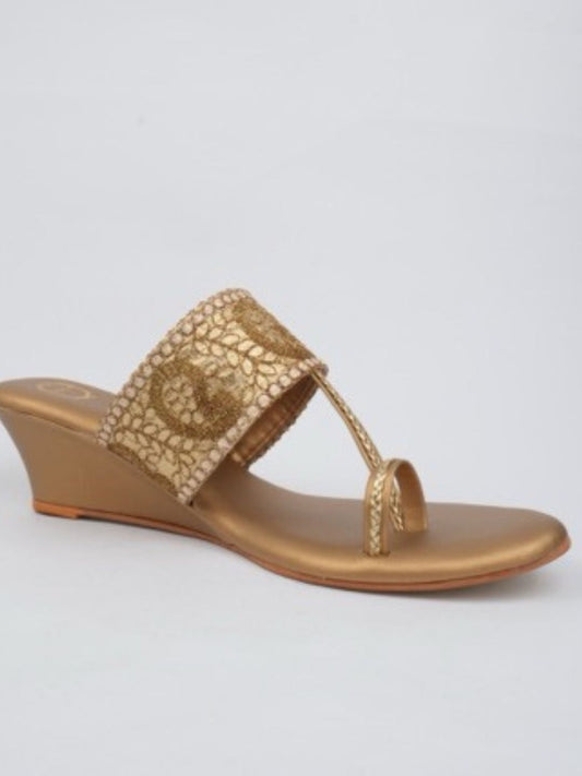 Dhaga Sunehri Adaah Antique Wedge Heel Kolhapuri for Women