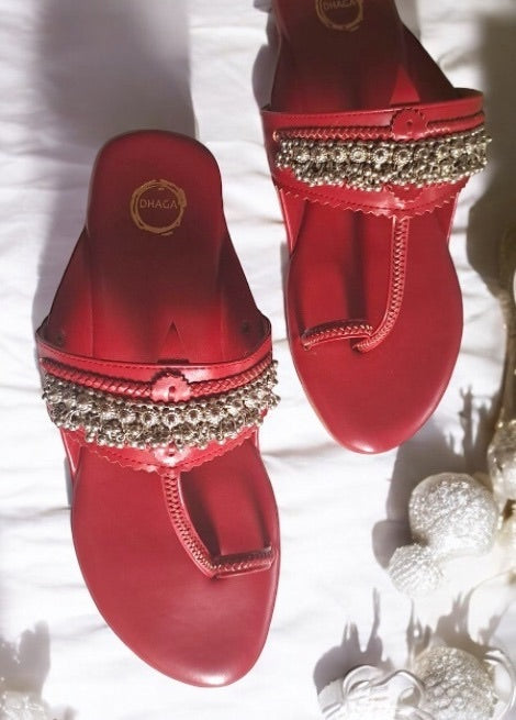 Dhaga Rajwada Red Maroon Kolhapuri for Women