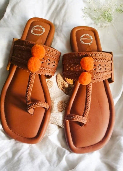 Dhaga Tan Brown Flat Kolhapuri Sandals for Women