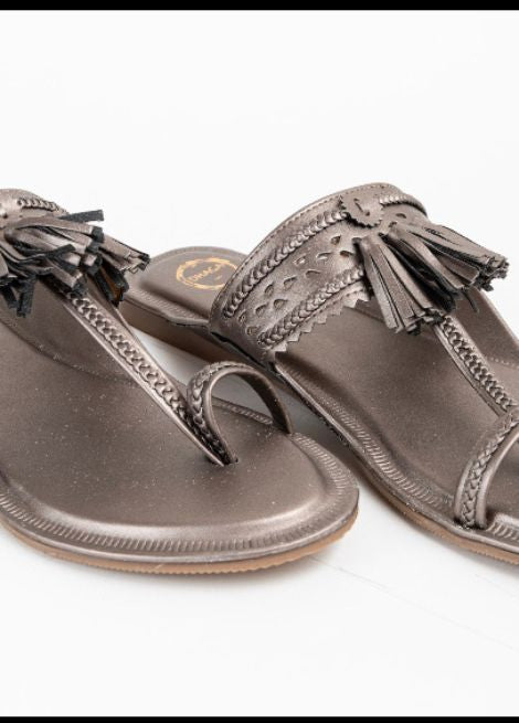 Dhaga Metallic Tassels Flat Kolhapuri for Women