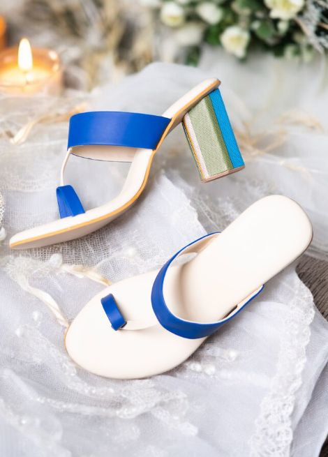 Dhaga Stripe it with Cream Color blocked Heel Kolhapuri for Women