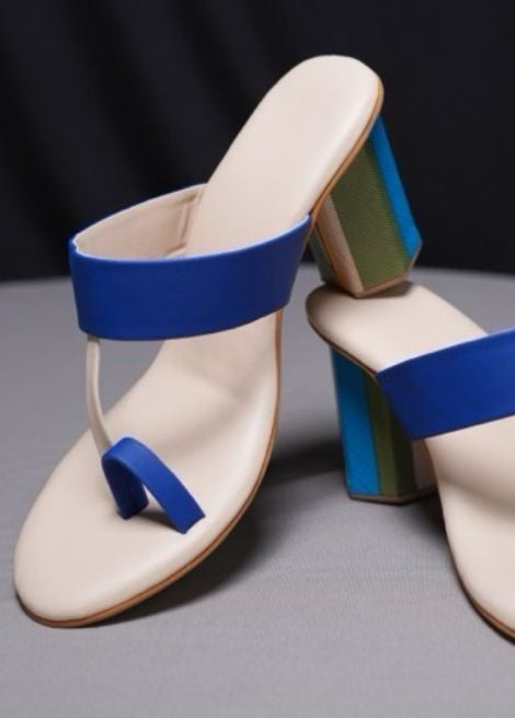 Dhaga Stripe it with Cream Color blocked Heel Kolhapuri for Women