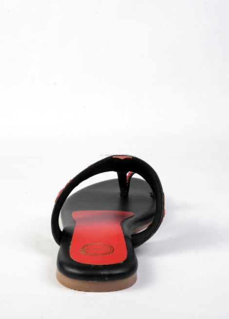Dhaga Chilli Chic Red and Black Flat Kolhapuri Chappal for Women