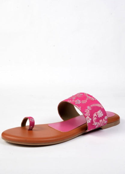 Dhaga Gulabo Grace Pink Flat Kolhapuri for Women