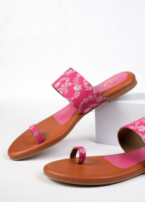 Dhaga Gulabo Grace Pink Flat Kolhapuri for Women