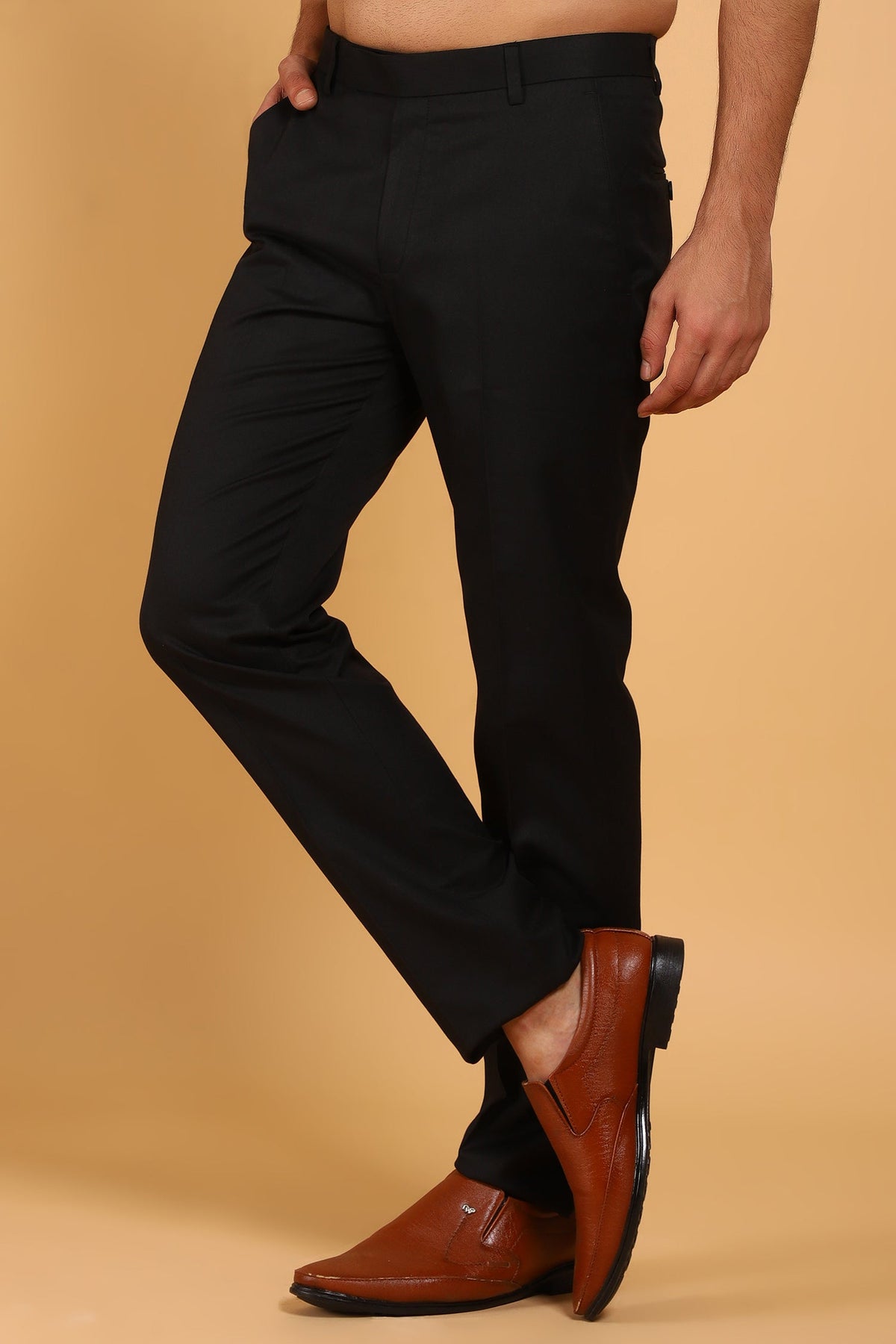 Veshbhoshaa Bluebird Men'S Black Lycra Formal Trouser - PUSHMYCART