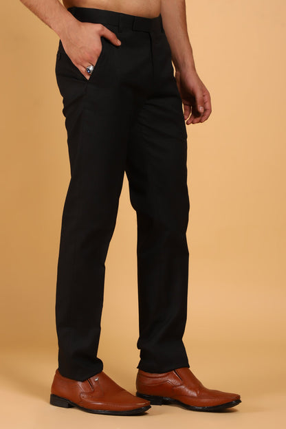 Veshbhoshaa Bluebird Men'S Black Lycra Formal Trouser - PUSHMYCART