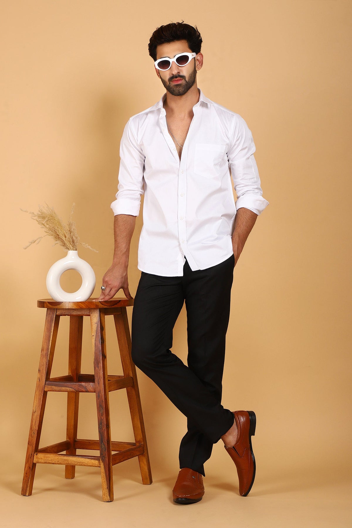 Veshbhoshaa Bluebird Men'S White Premium  Shirt - PUSHMYCART