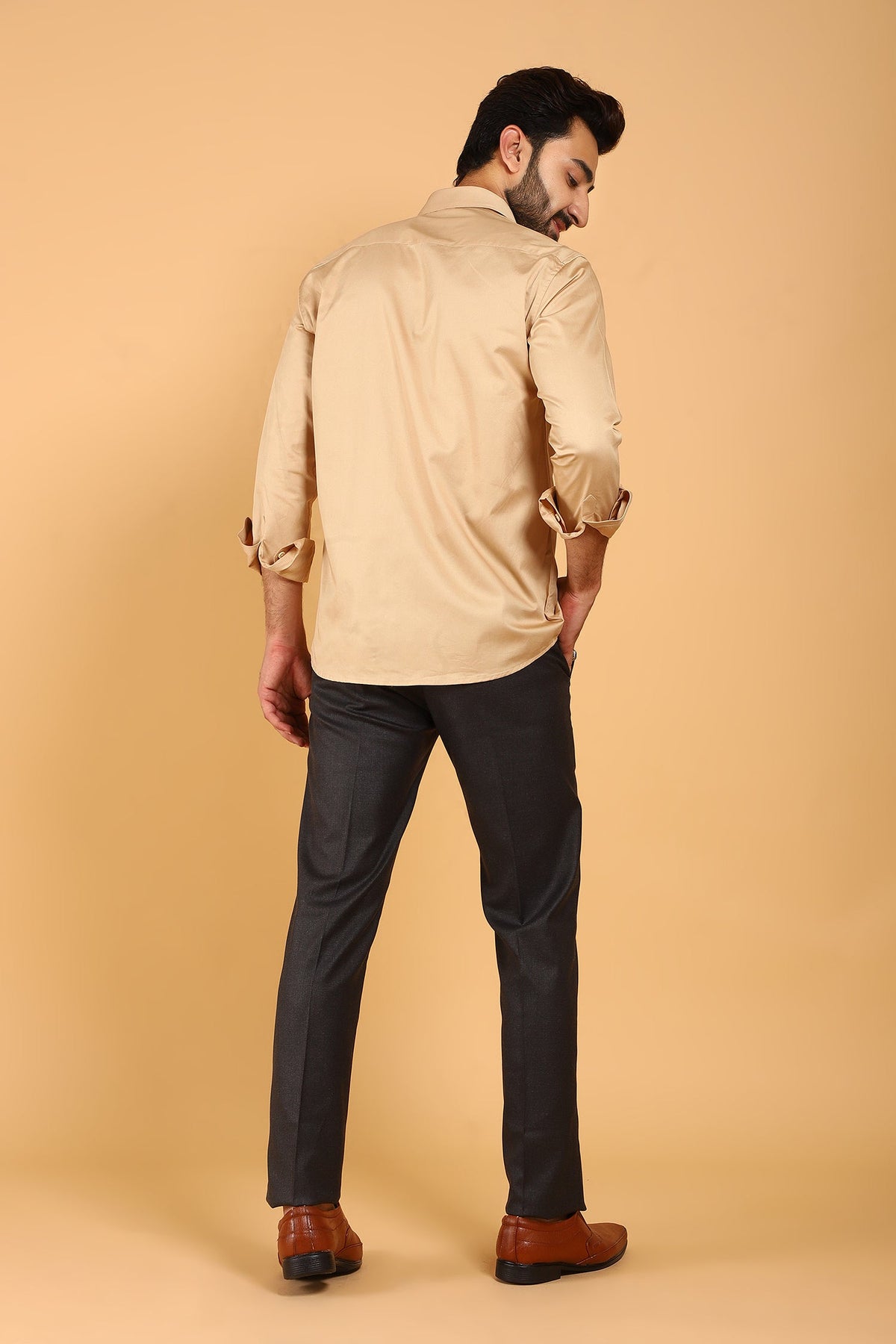 Veshbhoshaa Bluebird Men'S Shine Beige Premium Satin Shirt - PUSHMYCART