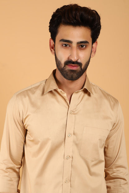 BLUEBIRD MEN'S SHINE BEIGE PREMIUM SATIN SHIRT