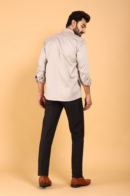 Veshbhoshaa Bluebird Men'S Sand Color Premium Satin Shirt - PUSHMYCART