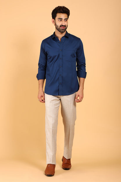 Veshbhoshaa Bluebird Men'S Navy Premium Satin Shirt - PUSHMYCART
