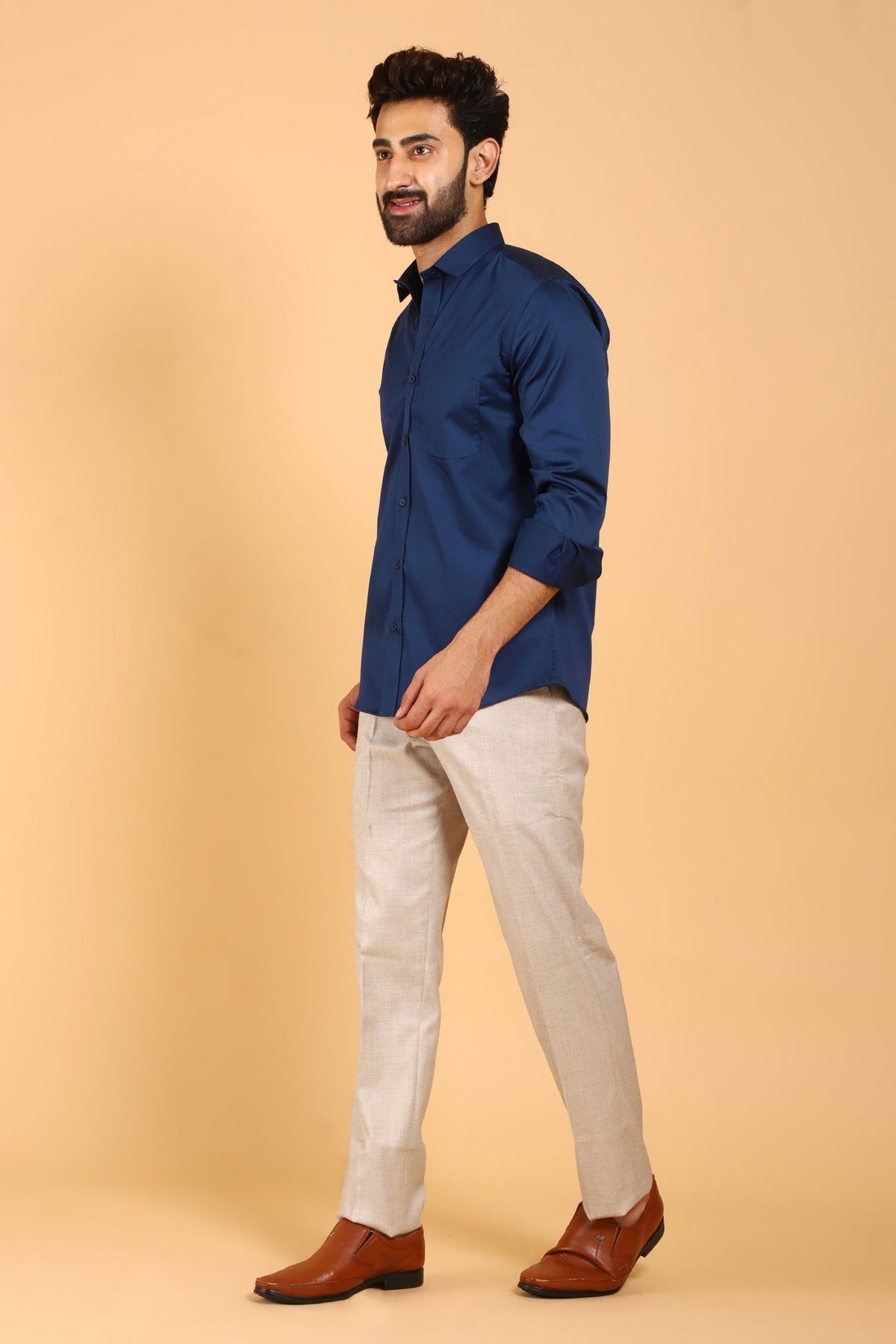 Veshbhoshaa Bluebird Men'S Navy Premium Satin Shirt - PUSHMYCART