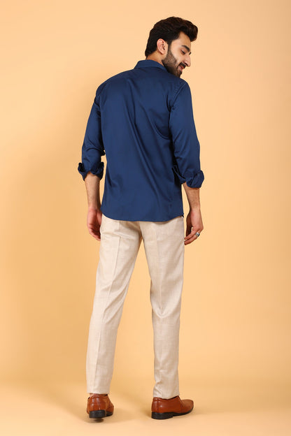 Veshbhoshaa Bluebird Men'S Navy Premium Satin Shirt - PUSHMYCART