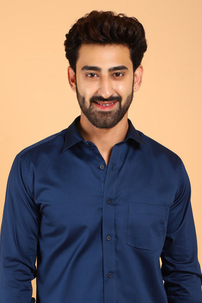 BLUEBIRD MEN'S NAVY PREMIUM SATIN SHIRT