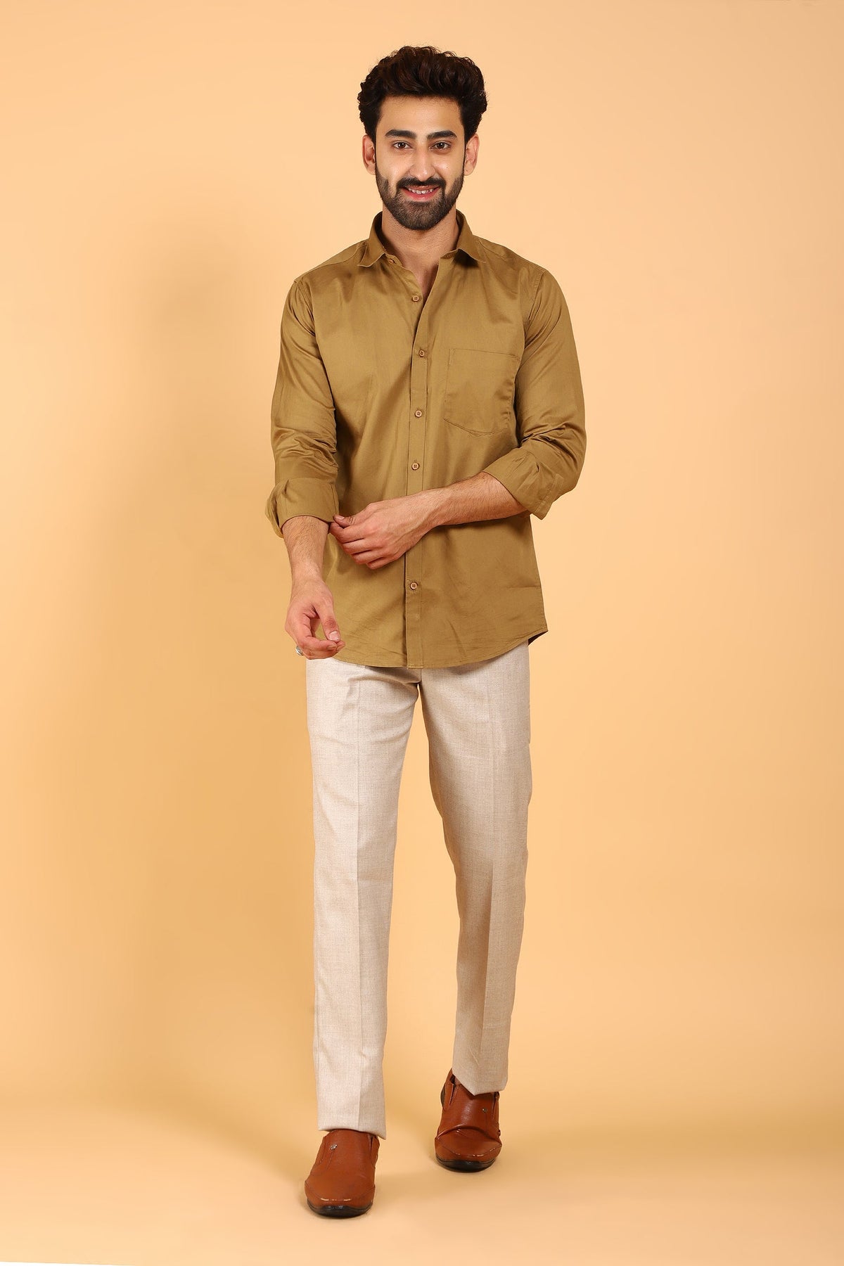 Veshbhoshaa Bluebird Men'S Coffee Color Premium Satin Shirt - PUSHMYCART