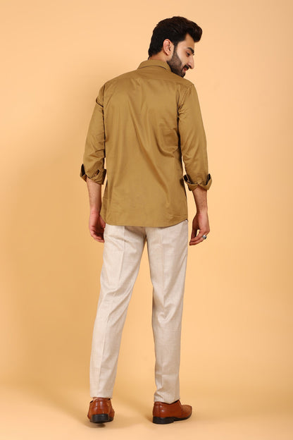 Veshbhoshaa Bluebird Men'S Coffee Color Premium Satin Shirt - PUSHMYCART