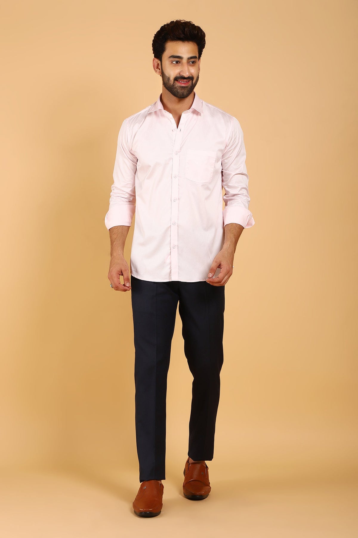 Veshbhoshaa Bluebird Men'S Light Pink Premium Satin Shirt - PUSHMYCART