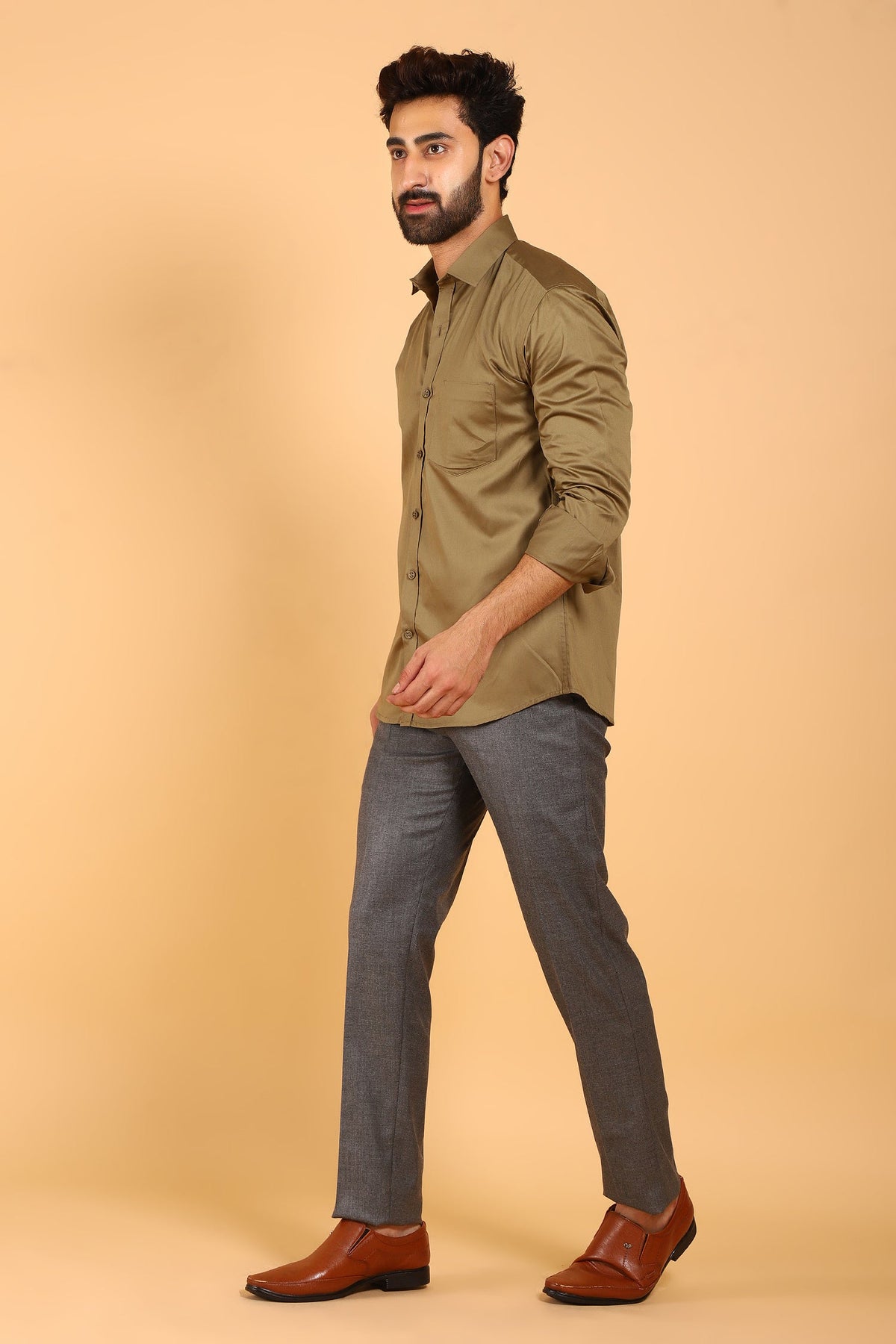 Veshbhoshaa Bluebird Men'S Peanut Color Premium Satin Shirt - PUSHMYCART
