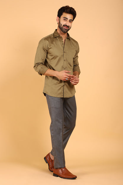 Veshbhoshaa Bluebird Men'S Peanut Color Premium Satin Shirt - PUSHMYCART