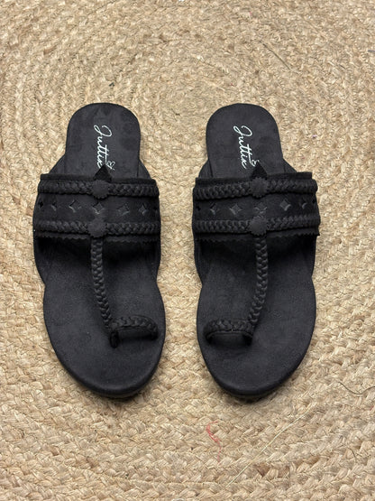 Juttix Saaya Black Kolhapuri Flats for Women image
