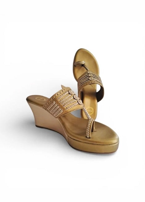 Dhaga Royale Bronze Wedge Kolhapuri Copper Wedge Heel for Women