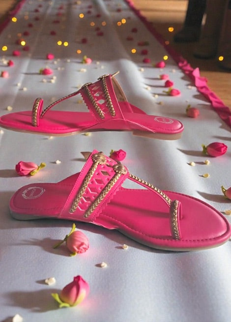 Dhaga Ira Pink Embroidered Flat Kolhapuri Chappal for Women
