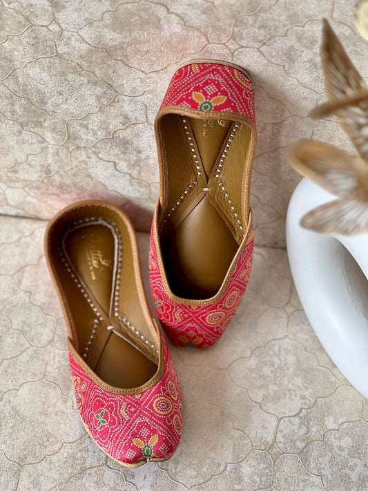 Juttix Bandhni Print Rani Juttis for Women
