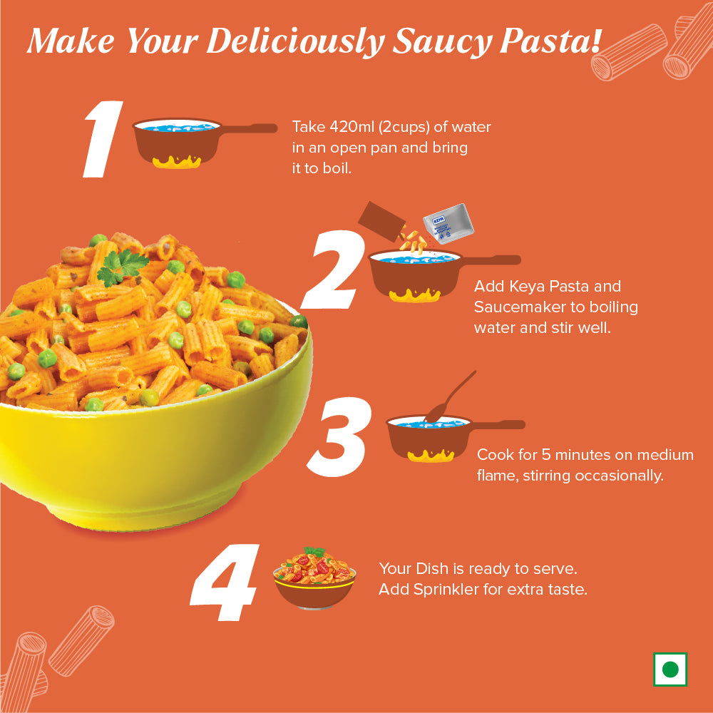 Keya Masala Instant Pasta Indian Style with aromatic spices, ready to cook, served in a bowl. - Image 4