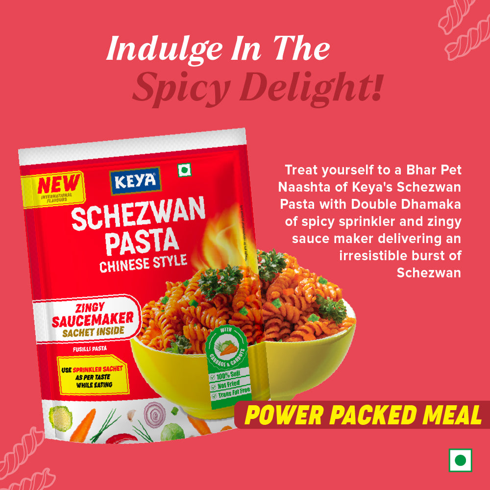 Keya Schezwan Pasta Chinese Style pack with cooked pasta in a bowl, garnished with spring onions. - Image 7