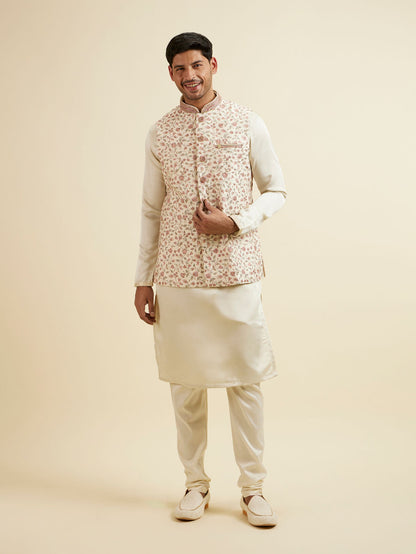 Manyavar Cream Bel Buti Patterned Jacket - view 3