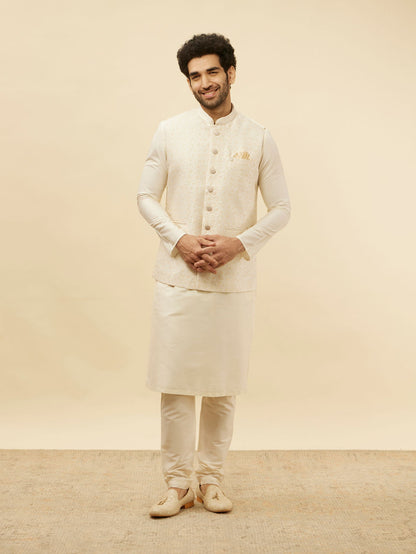 Manyavar Pearl White Bel Buti Patterned Jacket - view 3