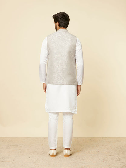 Manyavar Light Grey Medallion Patterned Nehru Jacket - view 4