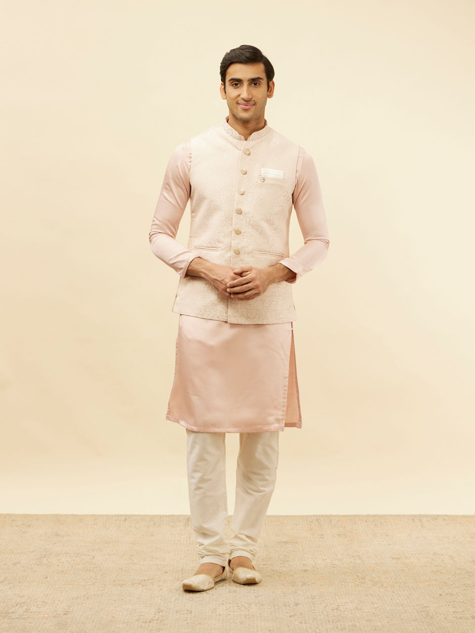 Manyavar Soft Pink Victorian Patterned Jacket - view 3