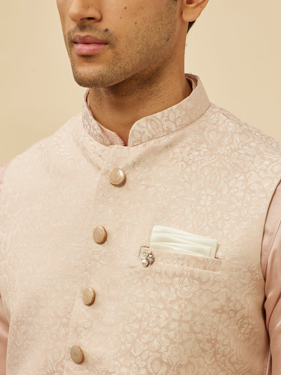 Manyavar Soft Pink Victorian Patterned Jacket - view 2