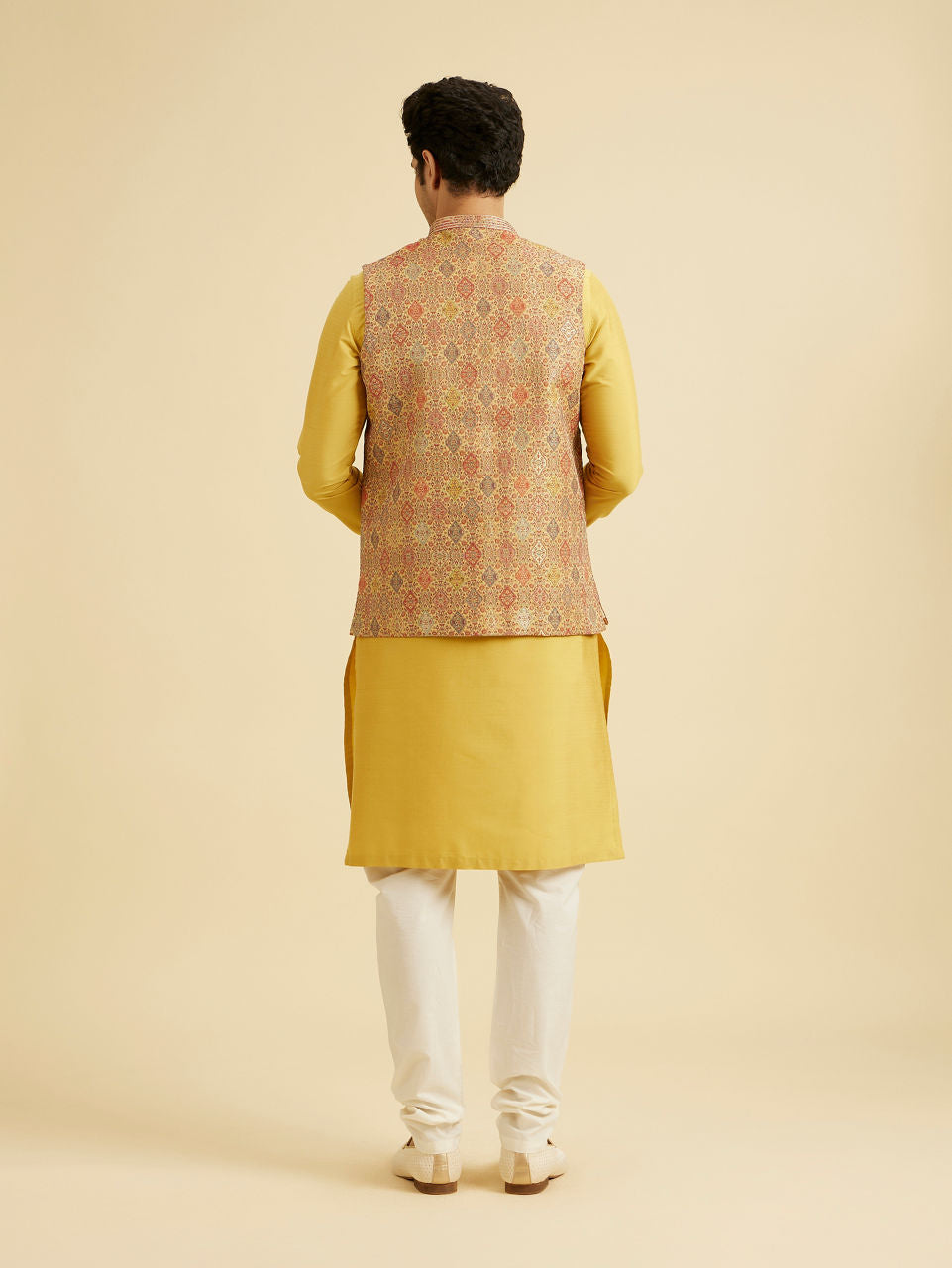 Manyavar Fawn Conch Shell Patterned Nehru Jacket - view 4