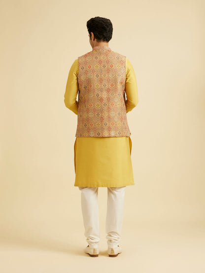 Manyavar Fawn Conch Shell Patterned Nehru Jacket - view 4