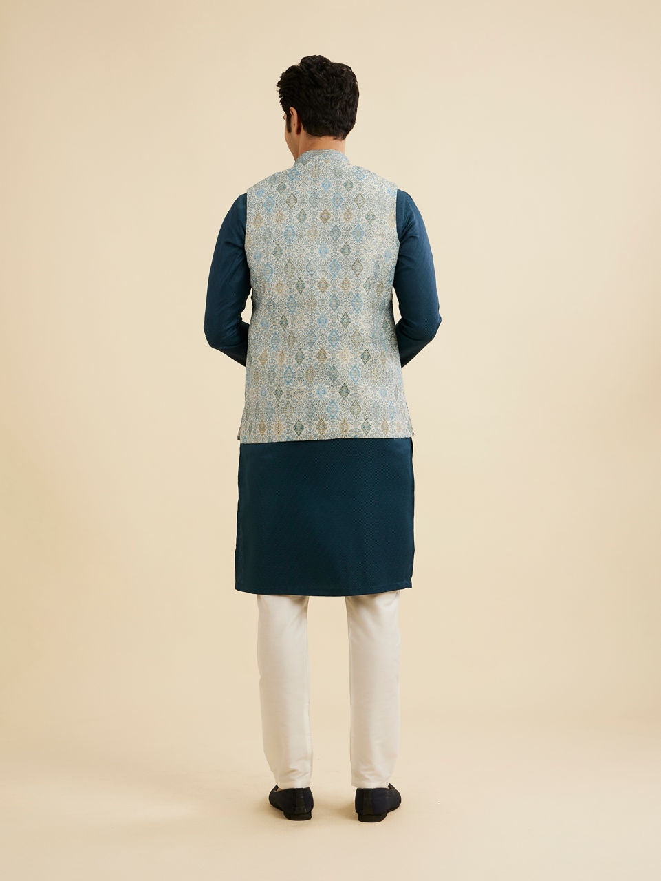 Manyavar Delicate Blue Shankh Patterned Jacket - view 4