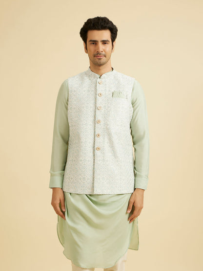 Manyavar Warm White Imperial Printed Sequined Jacket
