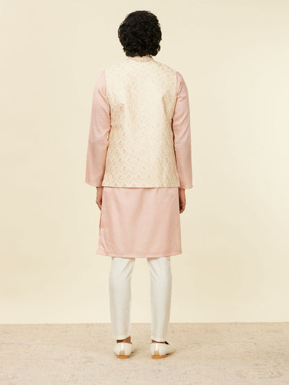 Manyavar Cream Beige Floral Patterned Nehru Jacket - view 4