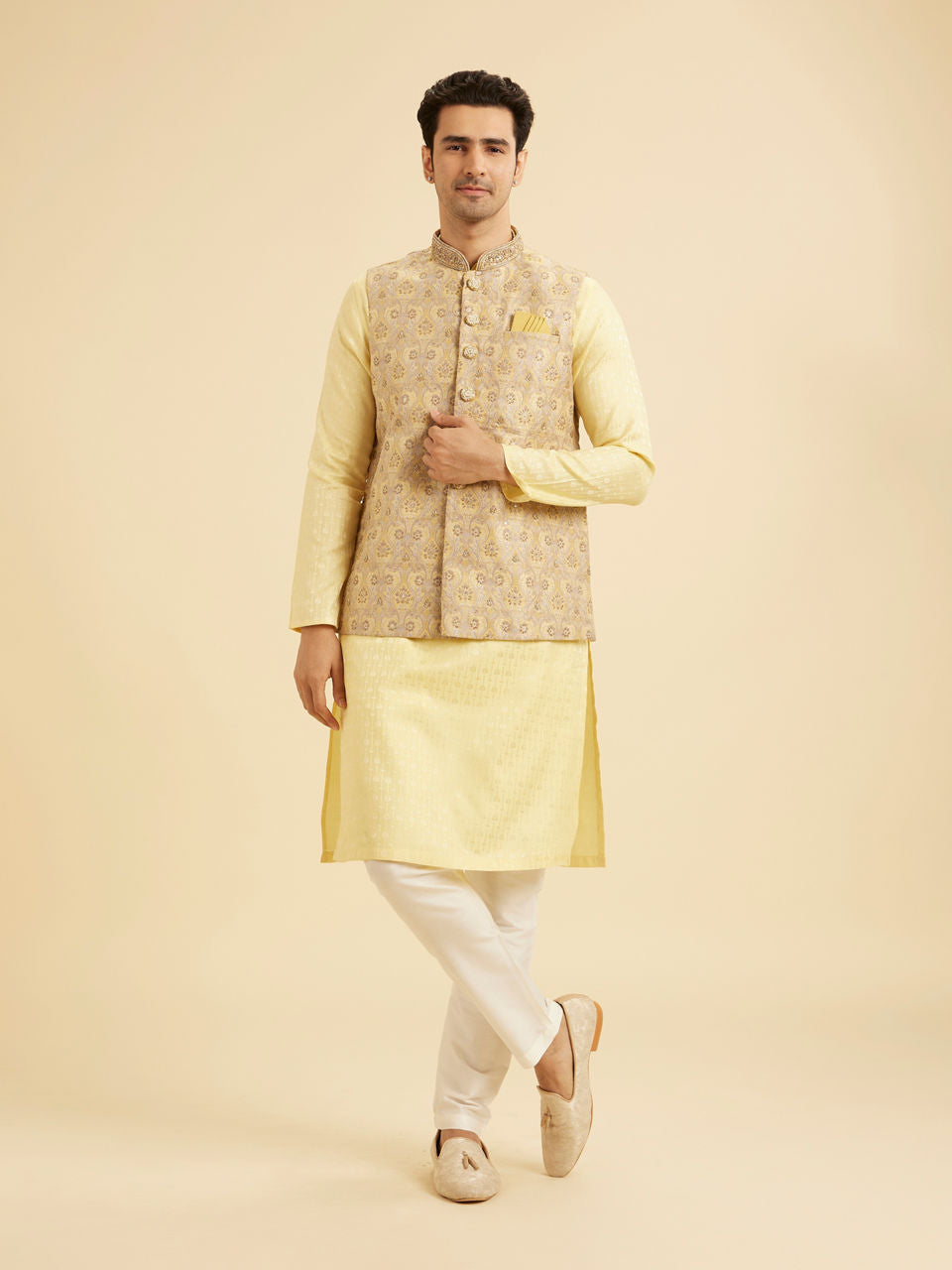 Manyavar Yellow Majesty Nehru Jacket - view 3
