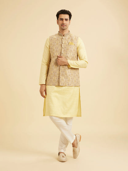 Manyavar Yellow Majesty Nehru Jacket - view 3