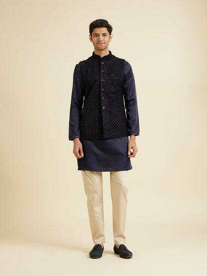 Manyavar Velvety Blue Elegance Nehru Jacket - view 3