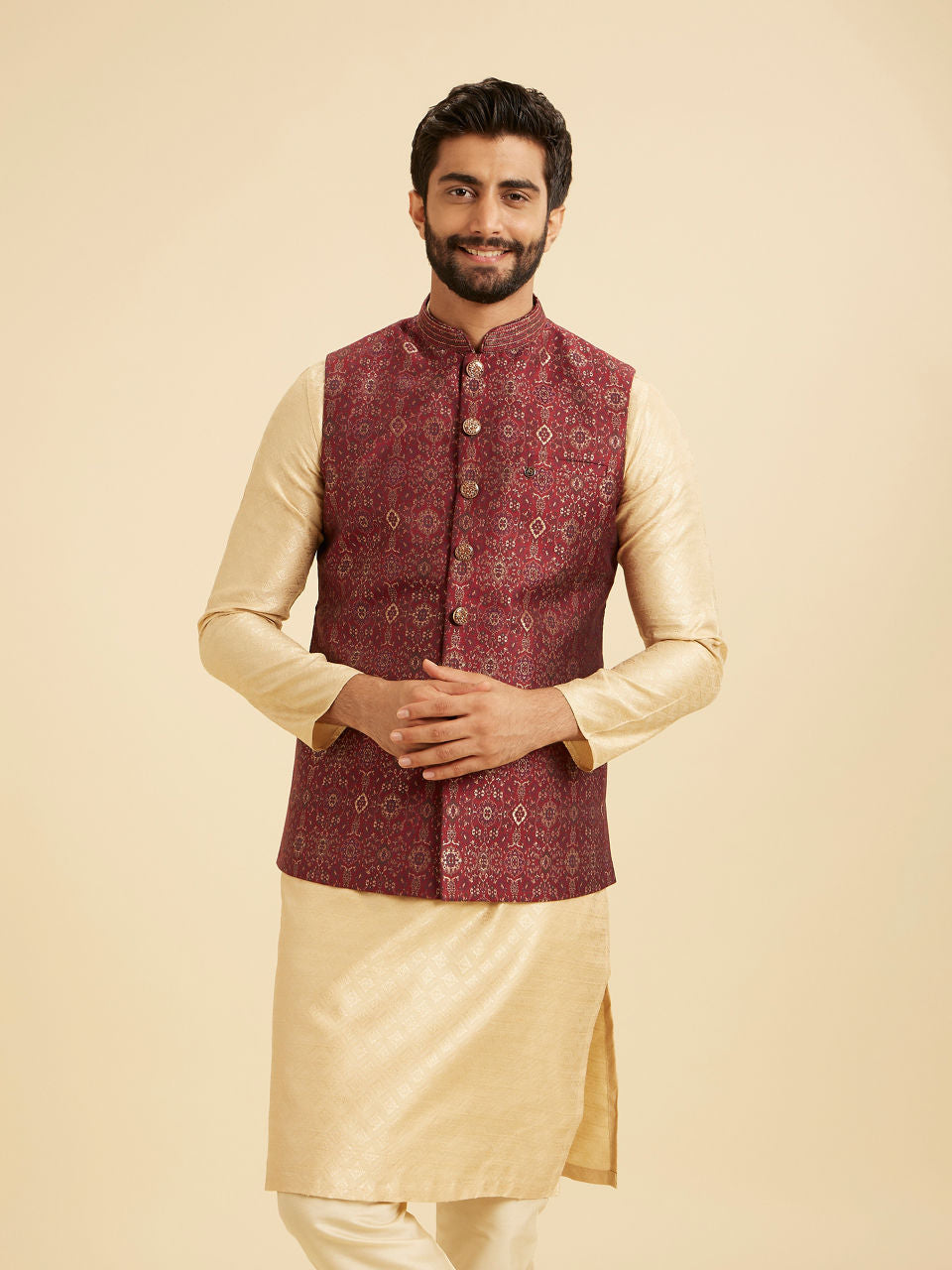 Manyavar Exquisite Maroon Nehru Jacket