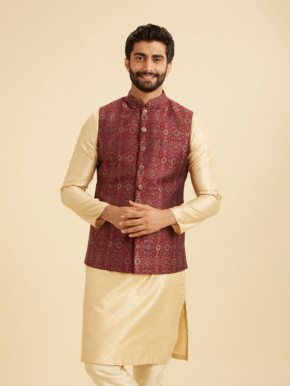 Manyavar Exquisite Maroon Nehru Jacket