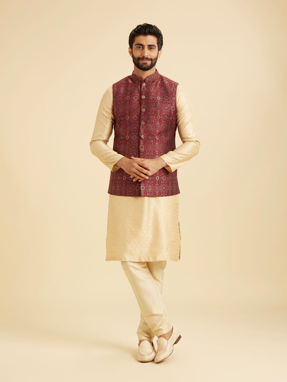 Manyavar Exquisite Maroon Nehru Jacket - view 3
