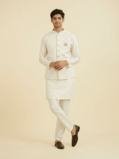 Manyavar Cream Brocade Nehru Jacket - view 3