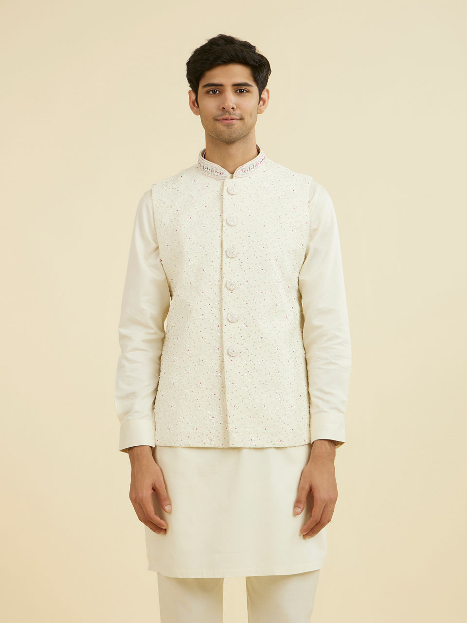 Manyavar Cream Elegance Nehru Jacket