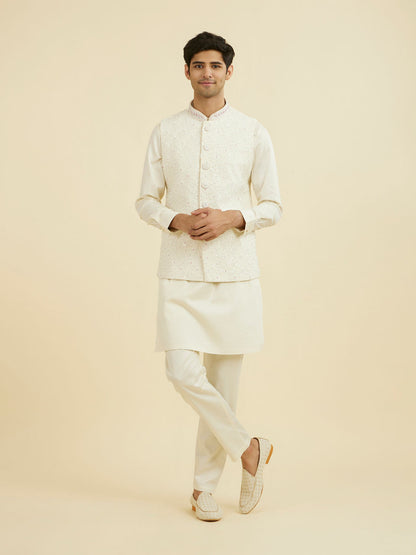 Manyavar Cream Elegance Nehru Jacket - view 3